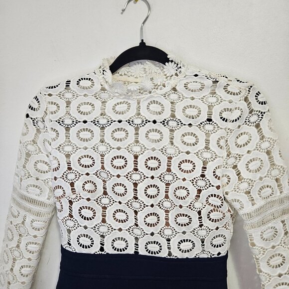 Self-Portrait White Guipure Lace A-Line Mini Dress White Navy Blue - Picture 3 of 13